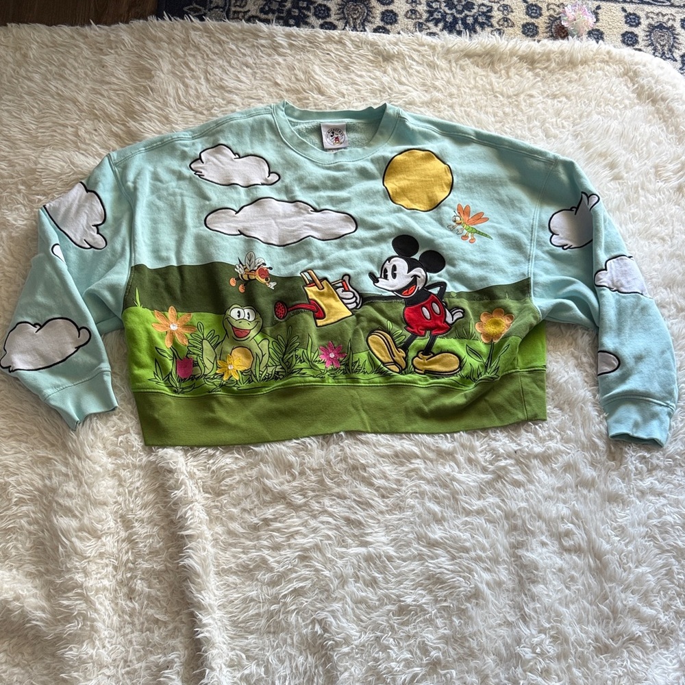 Disney Garden‎ Collection Mickey Mouse Floral Crop Sweatshirt Size Medium